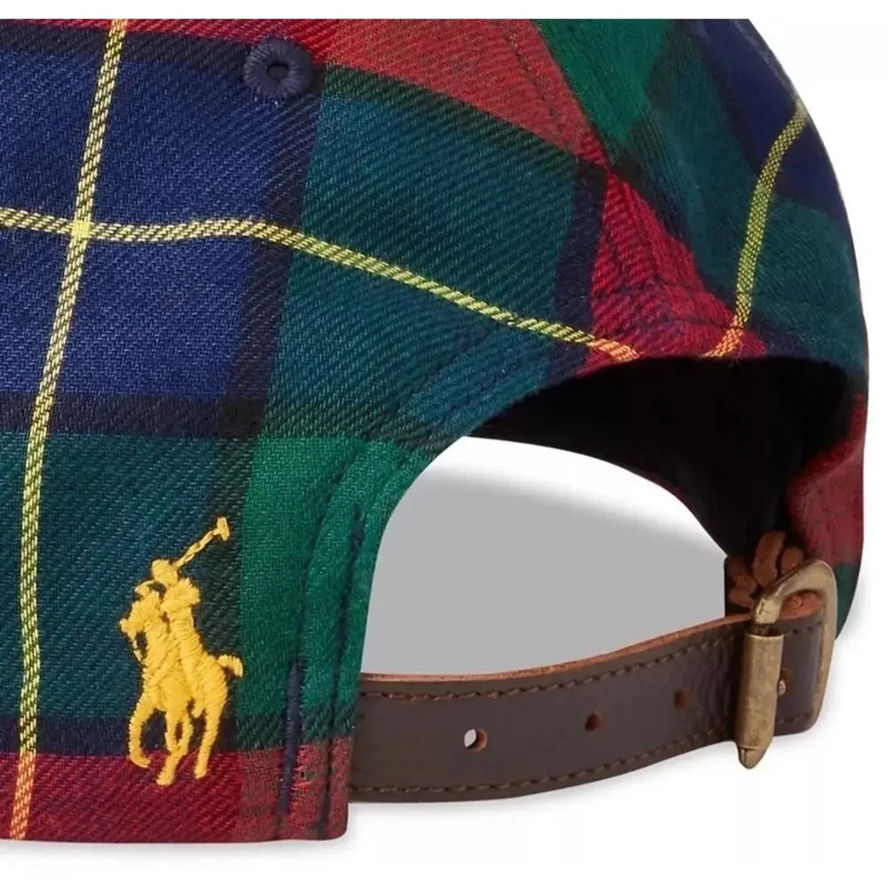 NWT Polo Ralph Lauren Multicolor Plaid TRIPLE PONY Cotton Baseball Ball Cap Hat